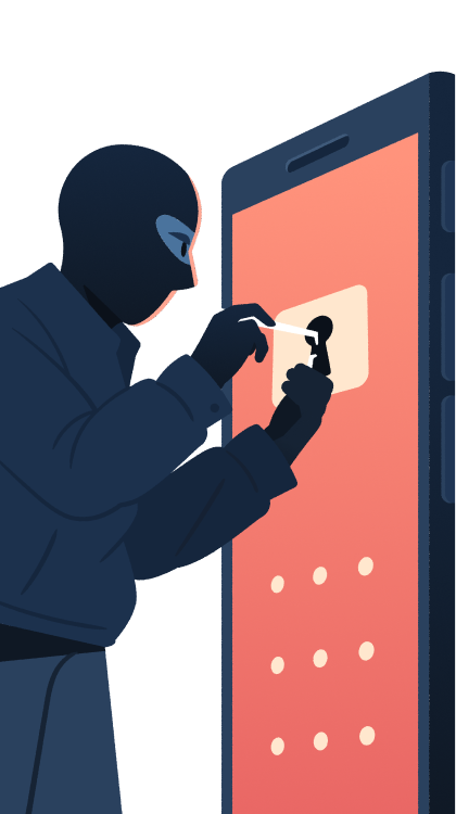 Illustration of a person in dark clothing attempting to access a mobile device, representing cybersecurity threats in a Zero Trust security environment