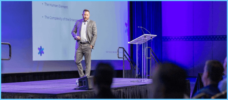 Chad Koslow on Stage delivering Keynote at InfoSec 2024