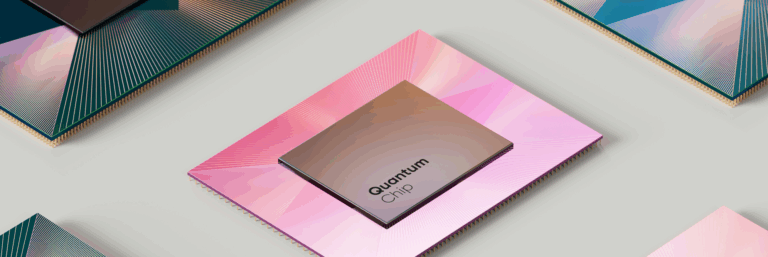 Quantum computing chips with holographic surfaces representing post-quantum cryptography technology and quantum-safe security infrastructure
